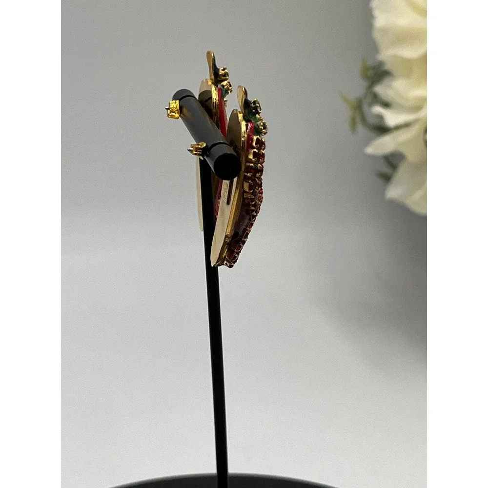 Lunch at the Ritz Vintage‎ Red Chili Pepper Enamel Rhinestone Pierced Earrings